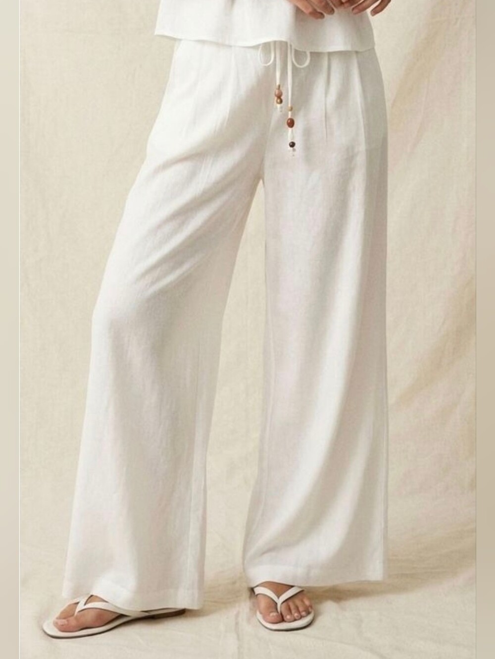 American Threads White Wide Leg Pants Size Small Rayon Blend Flowy Beach Lounge